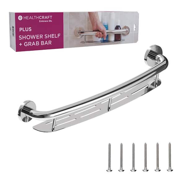 Plus 24 in. Concealed Screw Grab Bar And Shampoo Shelf, 2-In-1 Decorative Grab Bar ADA Compliant in Polished Chrome