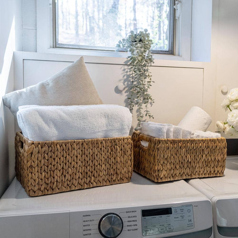 Natural Woven Hyacinth and Steel Square Storage Basket Set