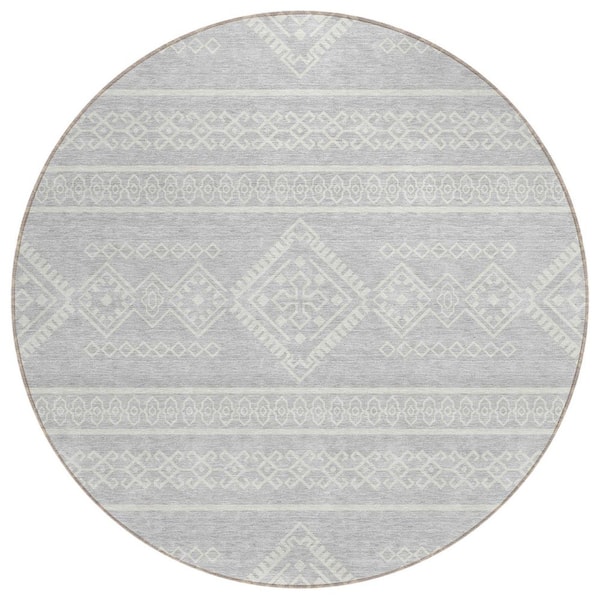 Addison Rugs Chantille Machine Washable Indoor/Outdoor Abstract ACN901 Silver 8 ft. x 8 ft. Area Rug