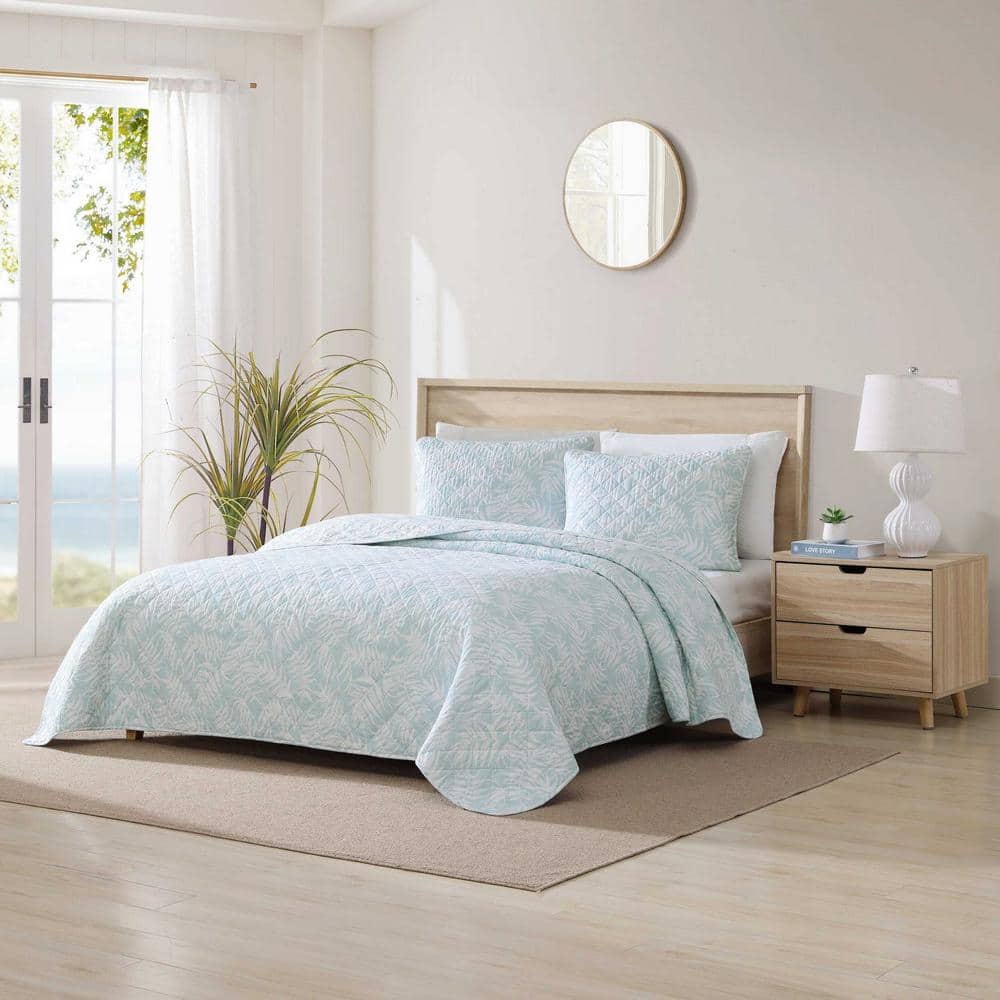 King Size Blue Cotton Reversible Quilt Set with Shams