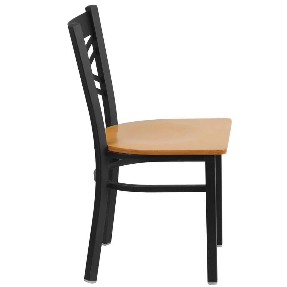 High Black Metal Cross Back Side Chair with Natural Wood Seat