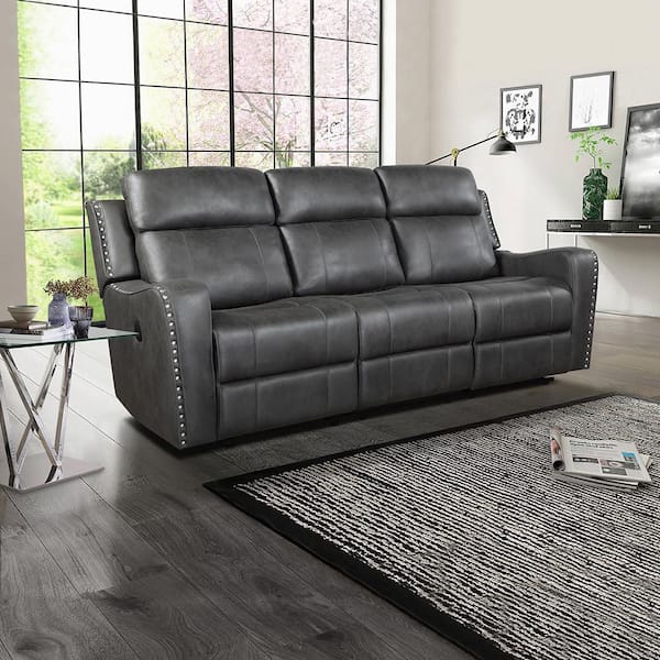 Lazzara Cadmus 82 in. W Slope Arm Microfiber Rectangle Power Double Reclining Sofa in Smoky Gray