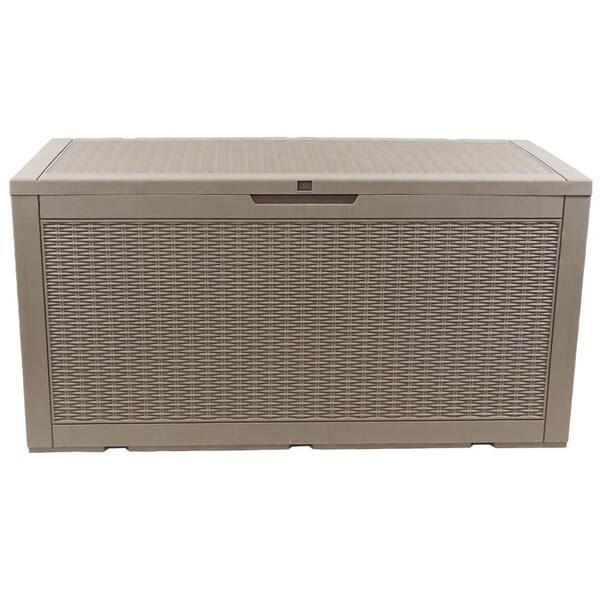 Sunnydaze Faux Rattan 100 Gal. Driftwood Deck Box with Side