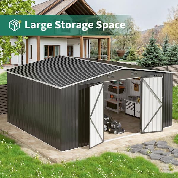 VIWAT 14 ft. W x 12 ft. D Metal Storage Shed with Lockable Doors