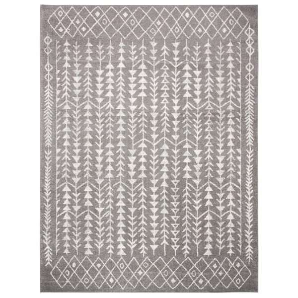 SAFAVIEH Tulum Dark Gray/Ivory 8 ft. x 10 ft. Border Tribal Diamonds Area Rug