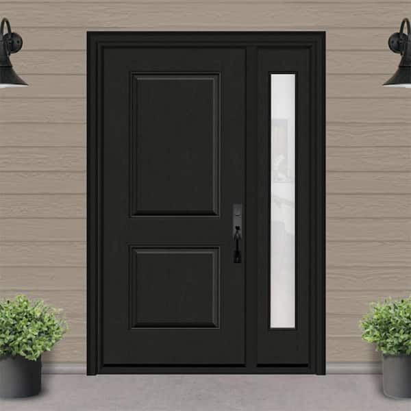 Regency 53 in. x 80 in. 2P Squaretop LHIS Onyx Stain Mahogany Fiberglass Prehung Front Door with Obscure 14in. SL 6-9/16