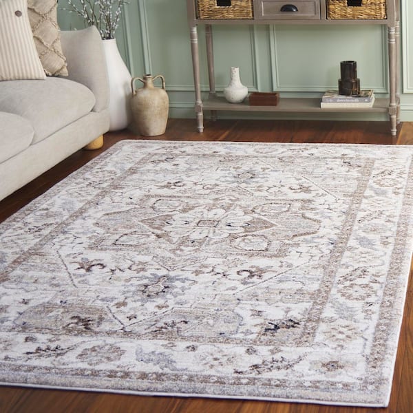 Cyrus Shag 5 ft. x 8 ft. Ivory/Gray Ornate Medallion Area Rug