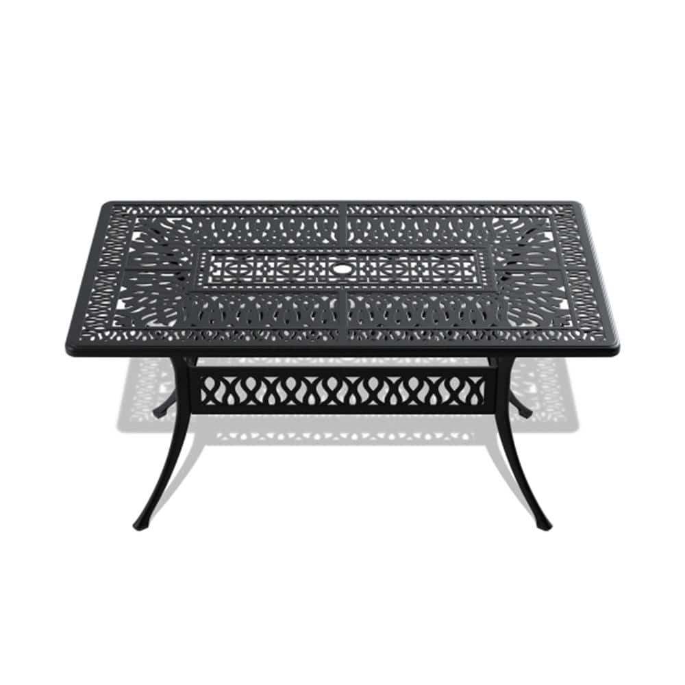 58.27 in. L x 34.65 in. W Rectangular Cast Aluminum Black Outdoor Patio Dining Table with Umbrella Hole price history on PriceWatchPro