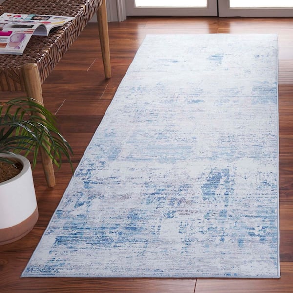 Tacoma Gray/Light Blue 3 ft. x 8 ft. Machine Washable Distressed Abstract Runner Rug