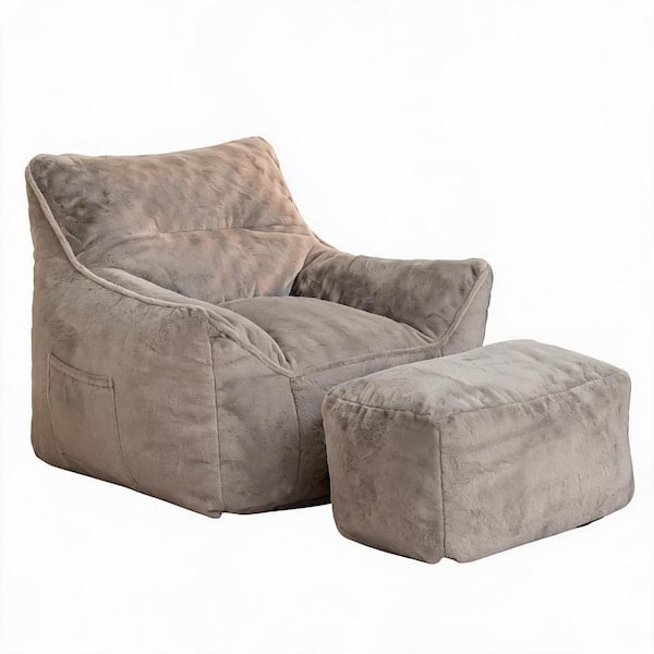 CozySoft Tufted Foam Bean Bag Chair 39.37 in. Gray Faux Fur Lazy Sofa for Adults Kids Living Room Bedroom