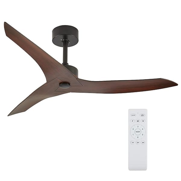 Sunpez 52 in. Indoor/Outdoor Black Modern Ceiling Fan with Remote Control, 3 Brown ABS Blades and DC Motor, no Light