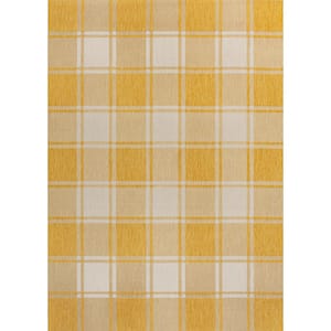 Sabine Traditional Farmhouse Bold Gingham Yellow/Cream 3 ft. x 5 ft. Indoor/Outdoor Area Rug