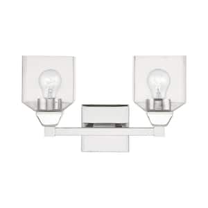 Lansford 15 in. 2-Light Polished Chrome Vanity Light with Clear Glass