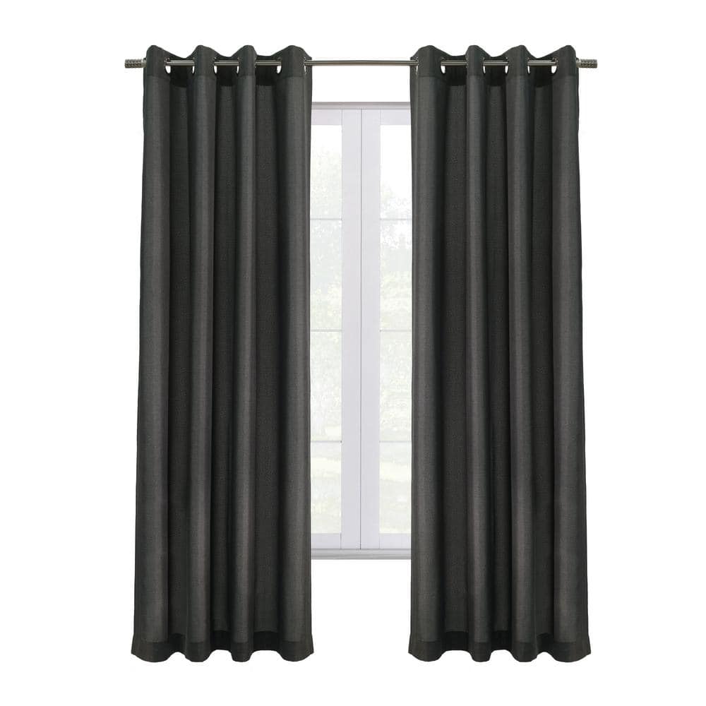 Edison Charcoal Polyester Textured 52 in. W x 63 in. L Grommet Indoor Black