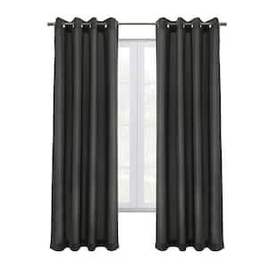 Edison Charcoal Polyester Textured 52 in. W x 63 in. L Grommet Indoor Blackout Curtain (Single Panel)
