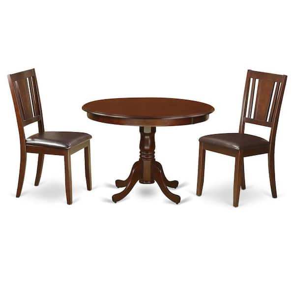 East West Furniture 3-Piece Mahogany Finish Solid Wood Top - Round Dining Room Set - Seats 4