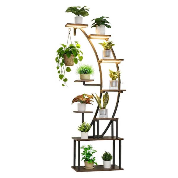 1 Piece 63 in. Tall 9-Tier, Curve-Shaped Metal, with Grow Lights (3 Timer & 10 Brightness), Plant Stand Shelf Set