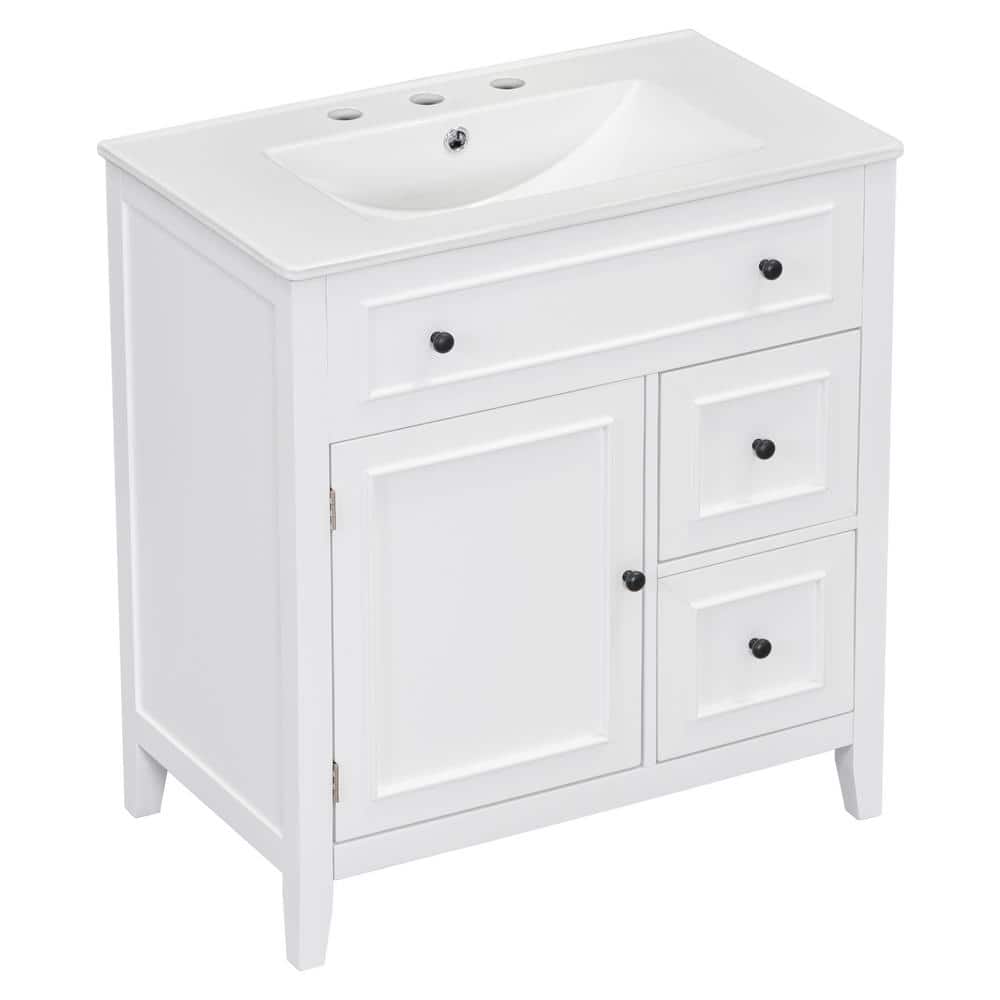 30 in. W x 18.3 in. D x 32.5 in. H Freestanding Bath Vanity in White with W