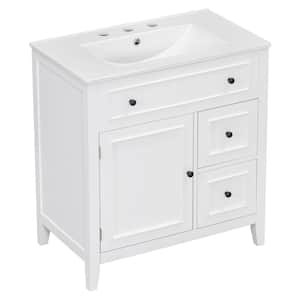 30 in. W x 18.3 in. D x 32.5 in. H Freestanding Bath Vanity in White with White Porcelain Top, Door, 2-Drawers