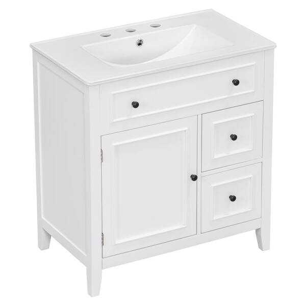 Unbranded 30 in. W x 18.3 in. D x 32.5 in. H Freestanding Bath Vanity in White with White Porcelain Top, Door, 2-Drawers