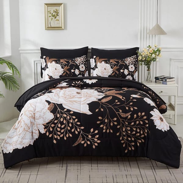 7-Piece Queen Botanical Floral Reversible Design Bedding Set, Soft Microfiber Comforter with Sheet Set, All-Season