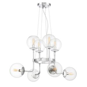 Welton 8-Light Chrome Retro Modern Chandelier with Clear Glass Globe Shades For Dining Rooms