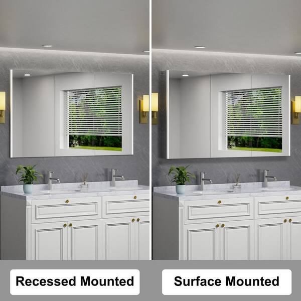 HBEZON Eos 60 in. W x 36 in. H Rectangular Aluminum Surface/Recessed Medicine Cabinet with Mirror and Light, Fog Free
