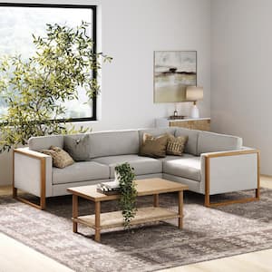 Madison 103 in. W Straight Arm Fabric Modern Modular L-Shaped Sectional Sofa in. Sand/Light Brown with Solid Wood Legs