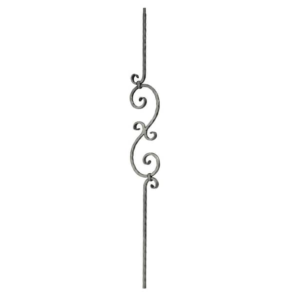 arteferro 44 in. x 1/2 in. Hammered Bar Scroll 5 in. x 18 in. Warm Nickel Powder Coated Wrought Iron Metal Stair Baluster