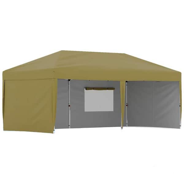 20 ft. x 10 ft. Instant Pop Up Canopy Tent Sun Shelter in Khaki with 4 Removable Sidewalls and Adjustable Height