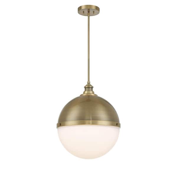 Minka Lavery Vorey 100-Watt 1-Light Oxidized Aged Brass Shaded Pendant Light with Etched Opal Glass Shade and No Bulbs Included
