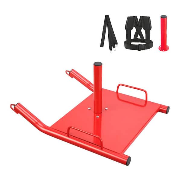 Weight Training Pull Sled, Fitness Strength Speed Training Sled, Steel Power Sled, Suitable for 2 in. Weight Plate, Red