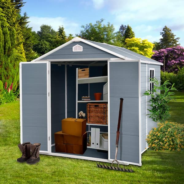 Boosicavelly 8 ft. x 6 ft. Plastic Outdoor Storage Shed 48 sq. ft. in Grey with Kit-Perfect to Store Patio Furniture