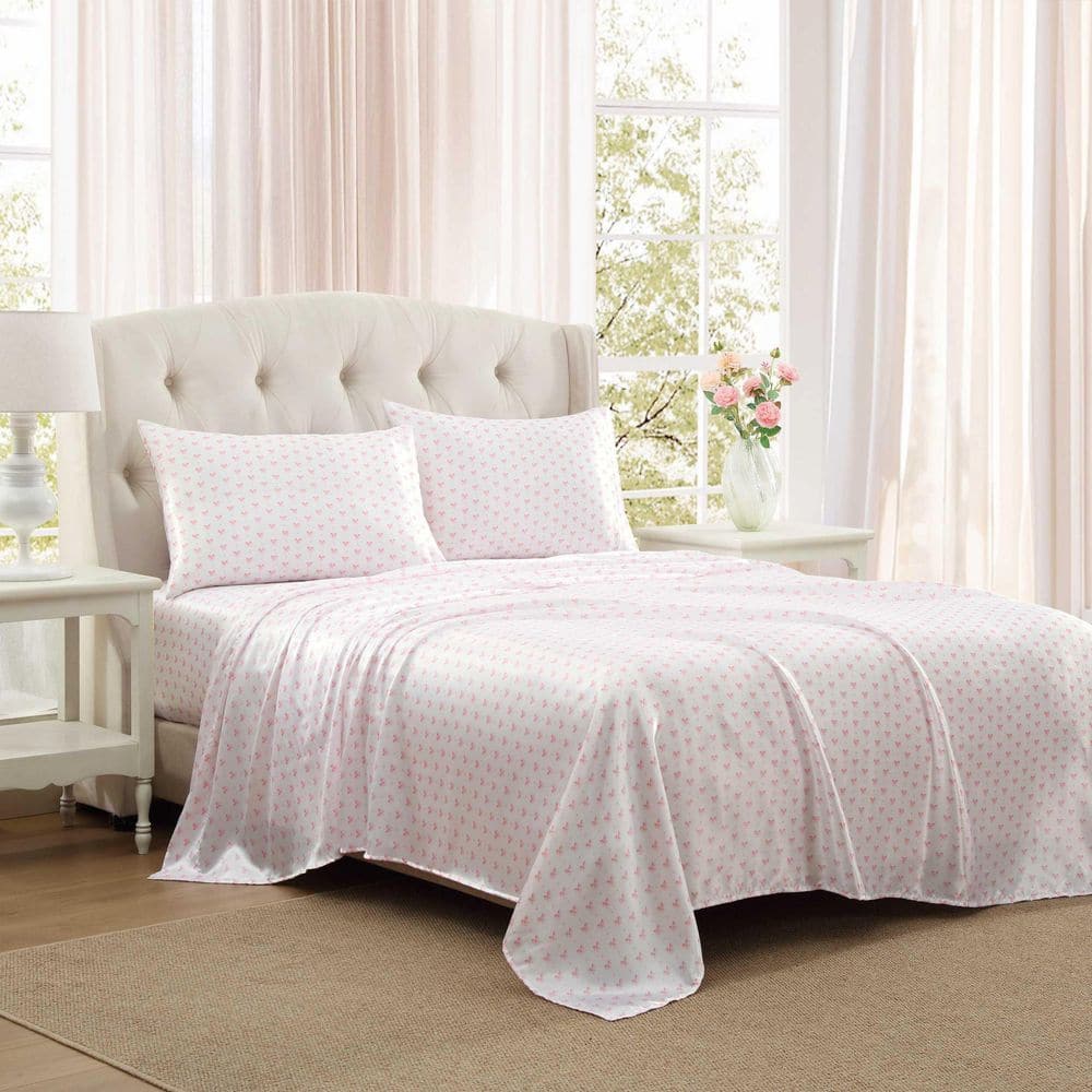 Laura Ashley Heart Of Mine 4-Piece White/Pretty Pink Satin