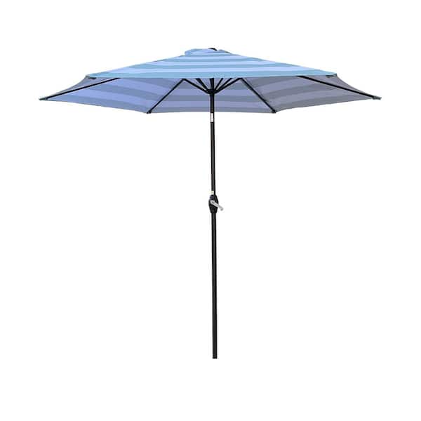 Unbranded 9 ft. Outdoor Patio Market Umbrella, Sun Shade with 6 Ribs Umbrella Crank for Garden, Pool(Blue Stripe)
