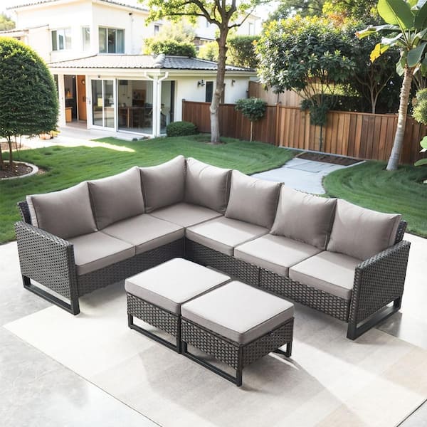 Gymojoy Valenta Brown 5-Piece Wicker Outdoor Sectional Set with Gray ...