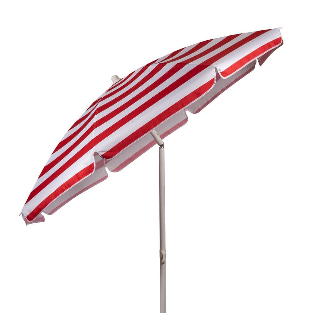 5.5 ft. Steel Pole Tilt Beach Umbrella in Red White Stripe 5.5 ft. Steel Pole Tilt Beach Umbrella in Red White Stripe
