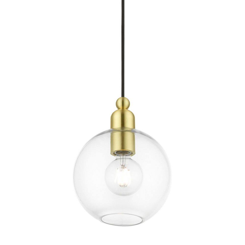 Satin Brass Globe Pendant with Clear Glass Shade