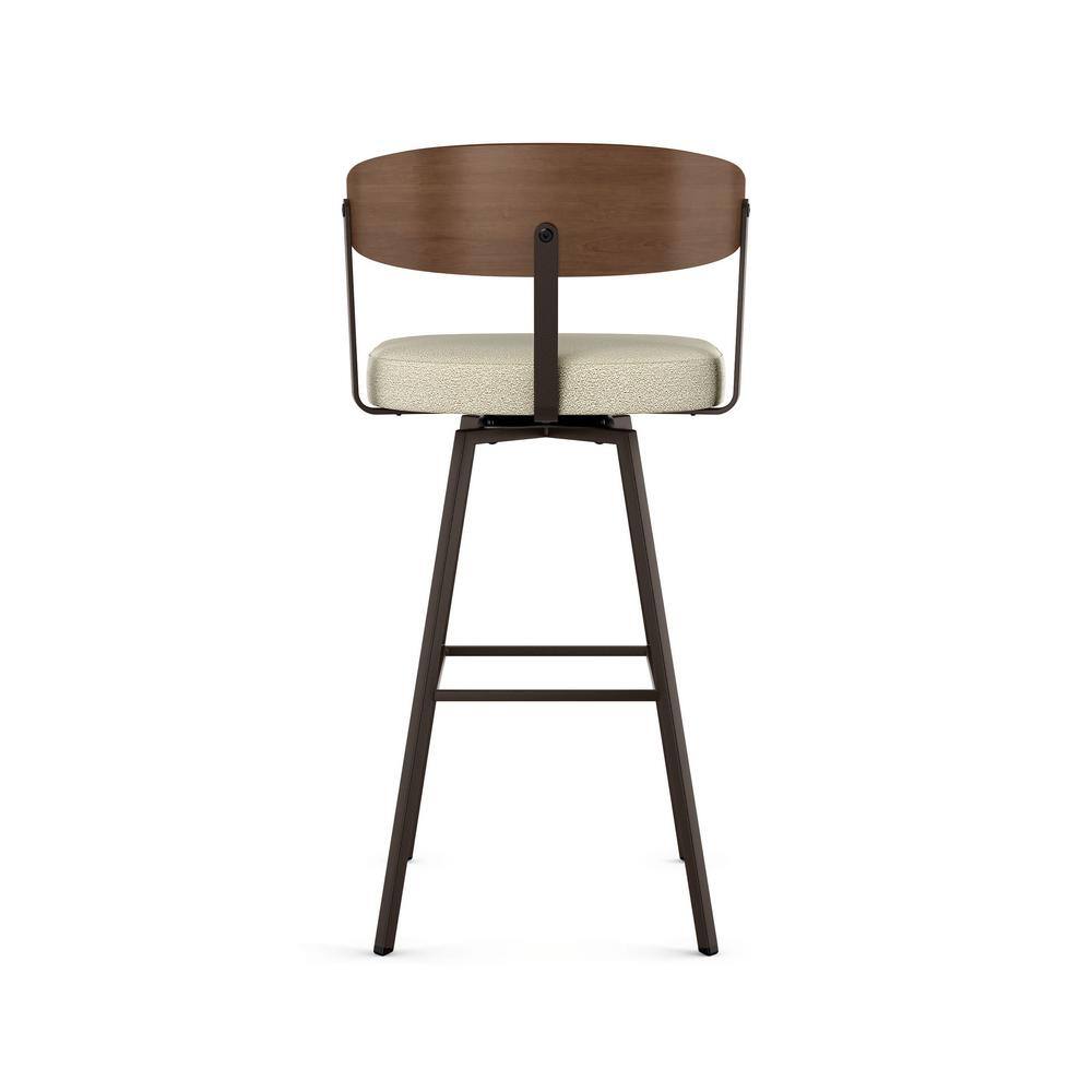 Cream and Dark Brown Swivel Counter Stool with Wooden Back
