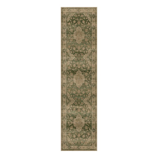 Goodberg 2 ft. X 8 ft. Green Vintage Medallion Distressed Runner Rug