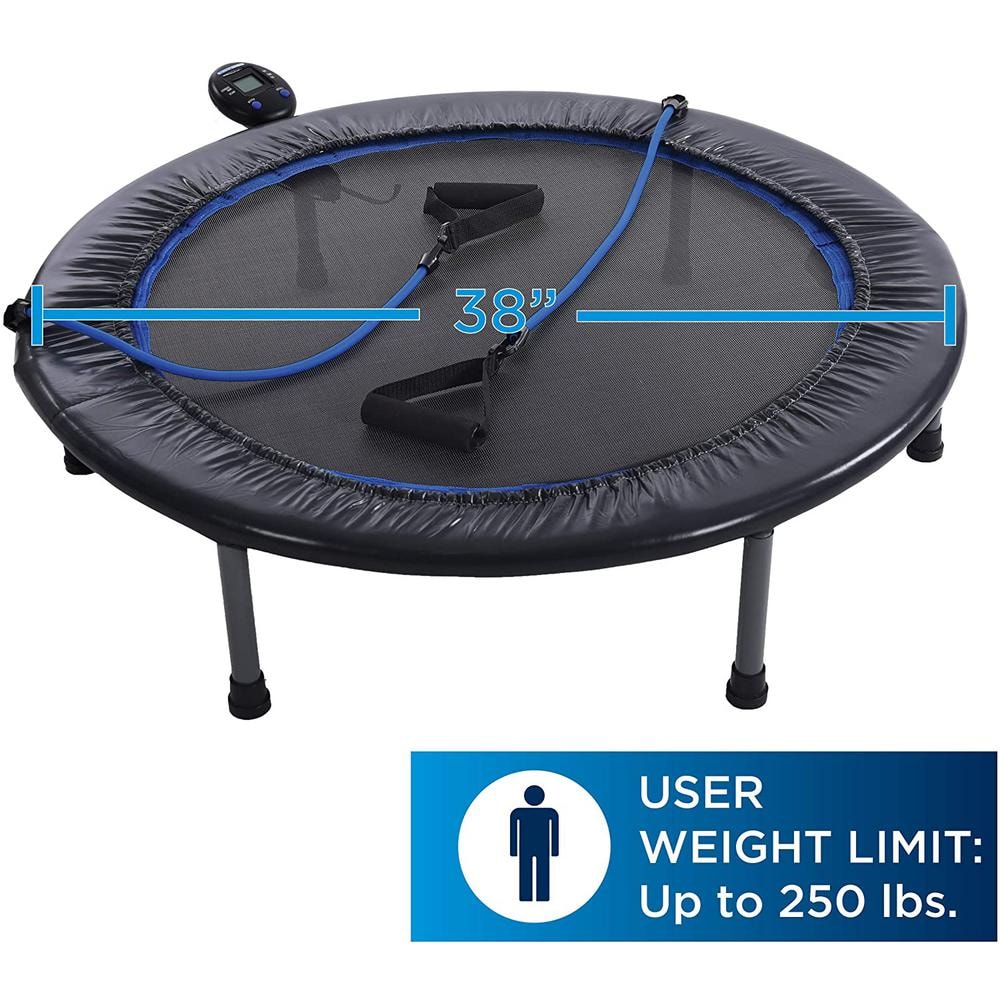 Blue Round Fitness Trampoline with Resistance Bands