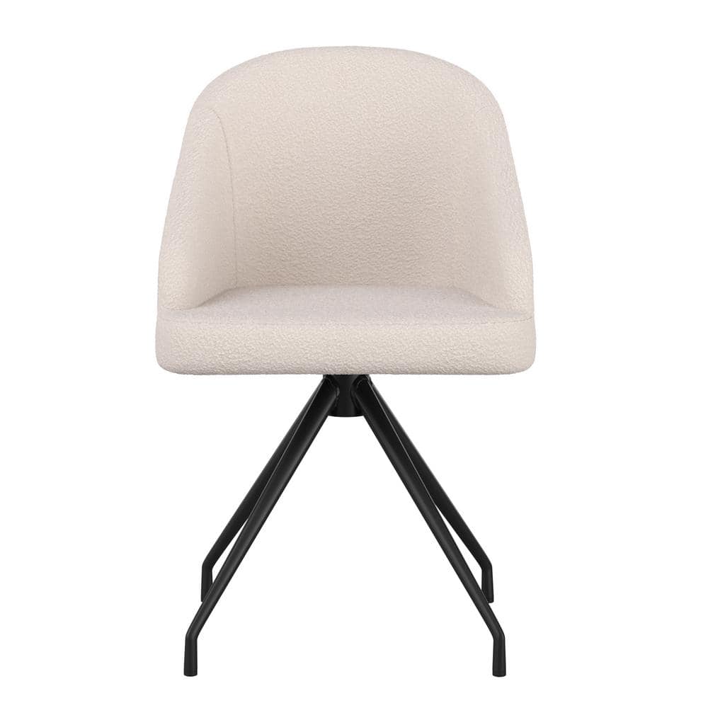 White Boucle Upholstered Office Chair with Oil Rubbed Bronze Frame