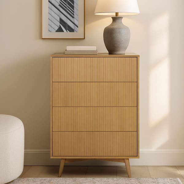 Tremolo Natural 4-Drawer 30 in. W Dresser without Mirror and Fluted Push-Open Drawers for Bedroom Storage
