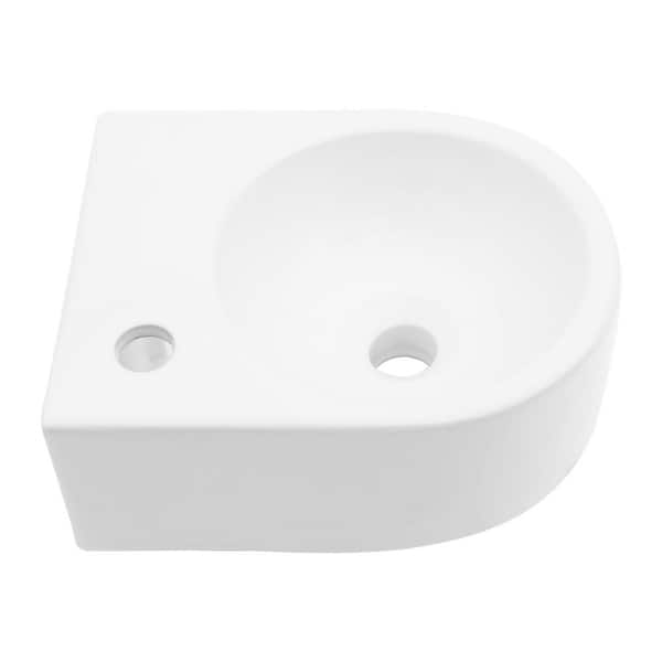 Tahanbath 13 x 10.44 in. White Ceramic Rectangle 4 in Wall Mount Bathroom Sink with Single Faucet Hole