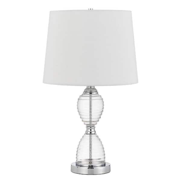 HomeRoots 24 in. Clear Metal Table Lamp with White Empire Shade