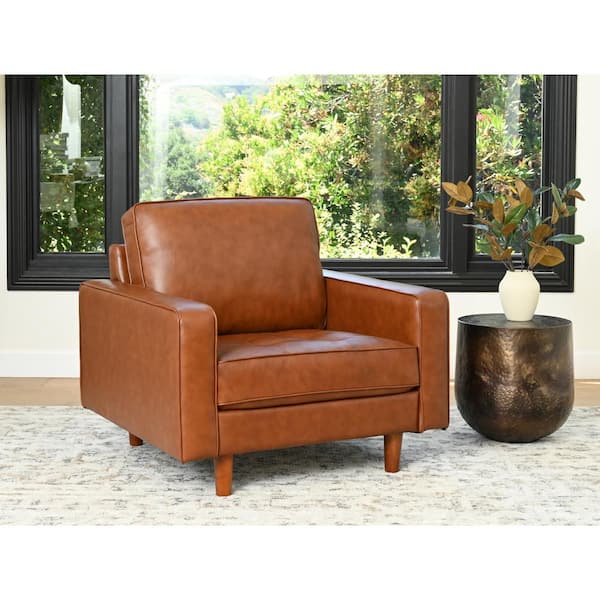 DEVON & CLAIRE Lorena camel Leather Arm Chair with  (Set of 1)