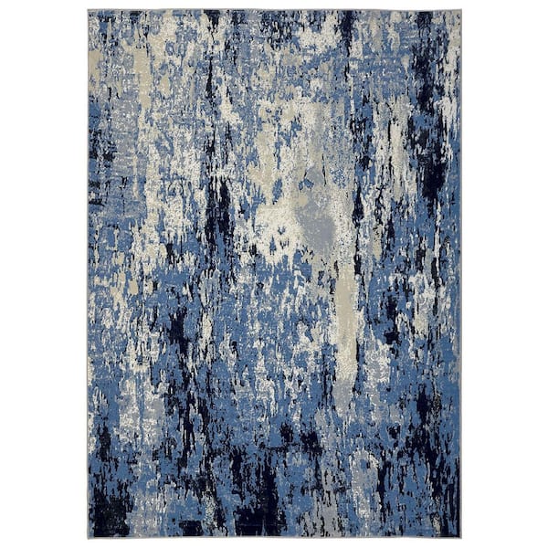 Blue 10 ft. x 13 ft. Modern Abstract Decorative Area Rug Polyester