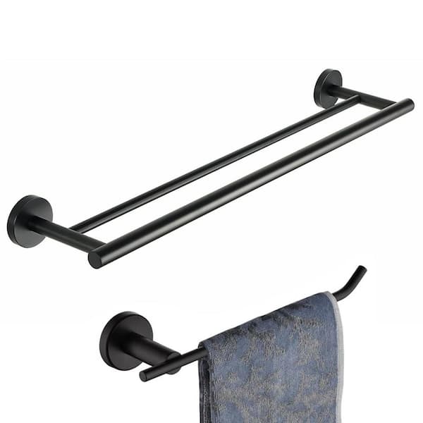 ATKING Wall Mounted 2 -Piece Bath Hardware Set with Double Towel Bar Hand Towel Holder Mounting Hardware in Matte Black