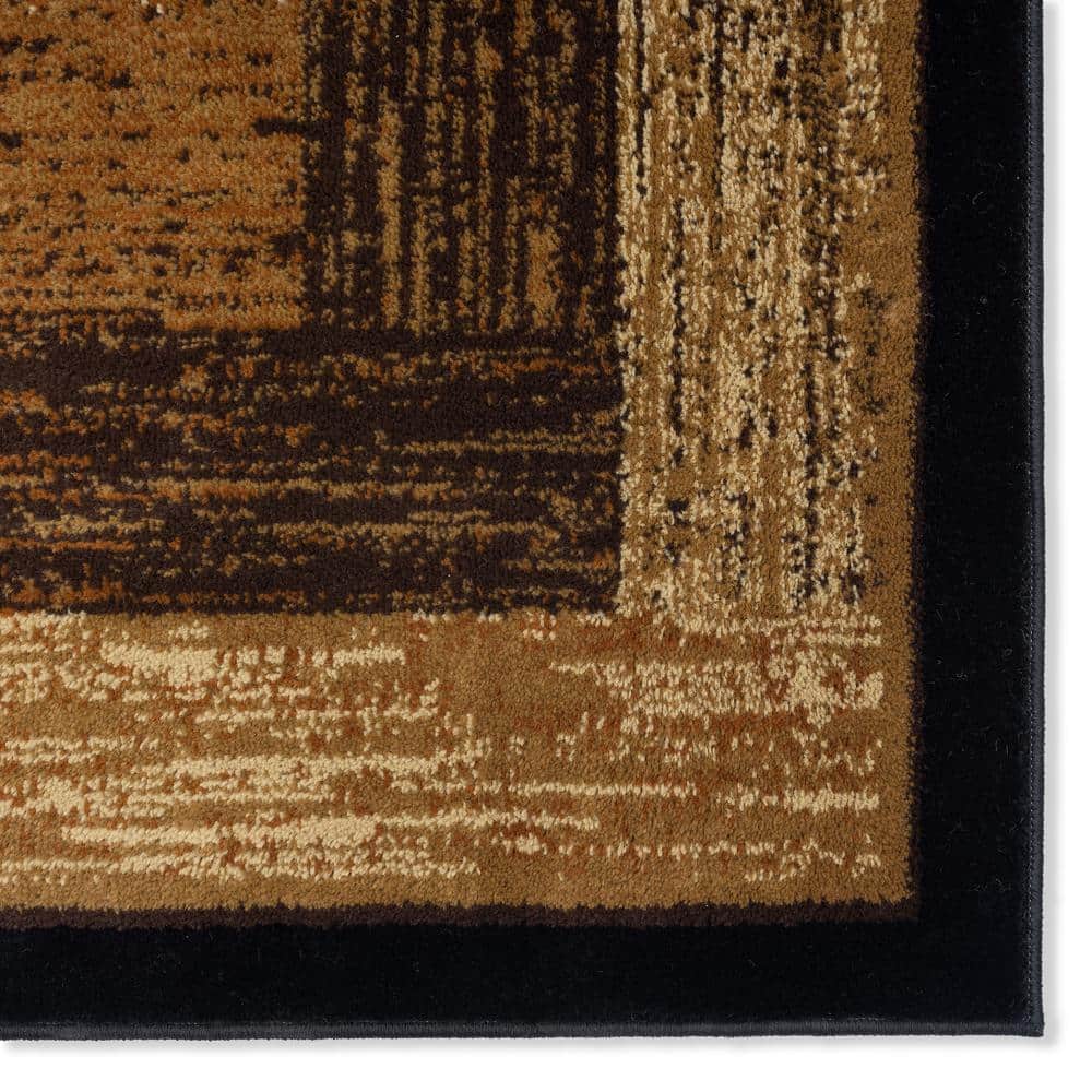 Black and Beige Geometric Synthetic Runner Rug, 22" x 5"