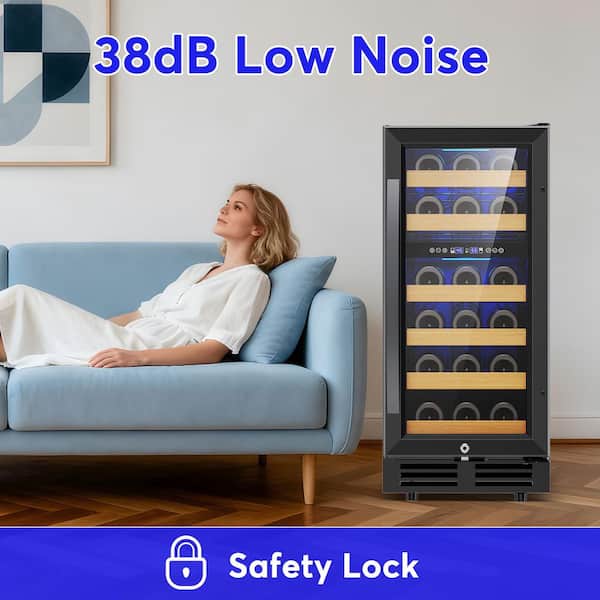15 in Dual Zone 33-Bottle Built-in Wine Cooler in Black with Reversible Door and Childproof Lock Blue LEDs Lighting